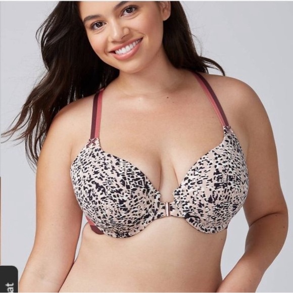 CACIQUE 42D Animal Print Front Closure Lightly Lined Cotton T-Shirt Bra - Picture 1 of 16